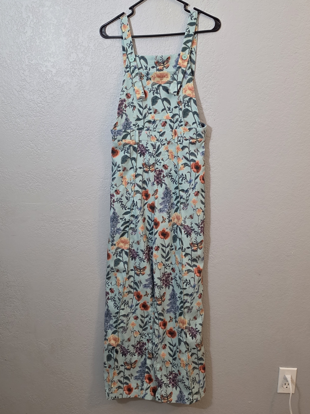 Cider Lightweight Corduroy Floral Button Wide Leg Jumpsuit Womens Small, Green